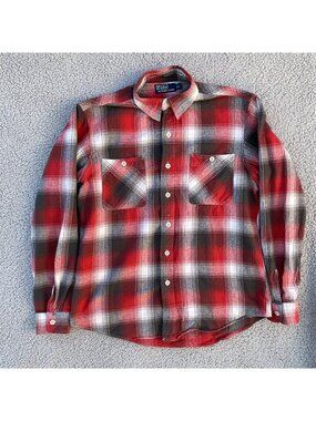 Polo Ralph Lauren Button Up Shirt Mens Large Plaid Red White Flannel